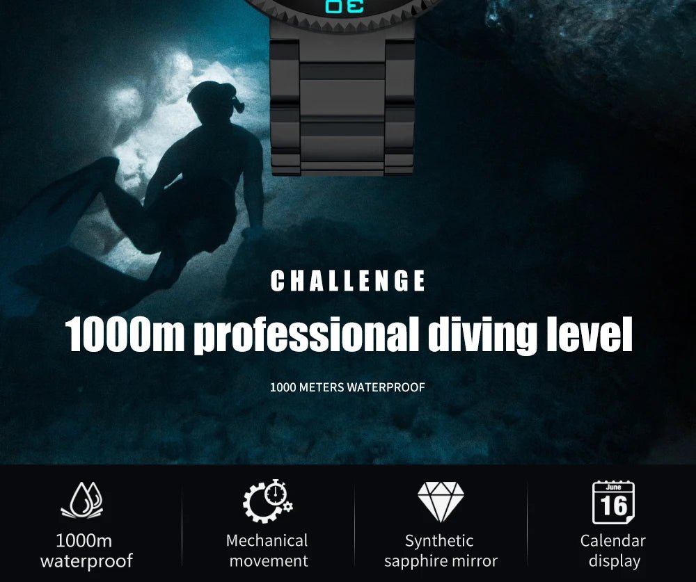 Abyssal Diver – 1000M Automatic Edition - Shark & Sapphire