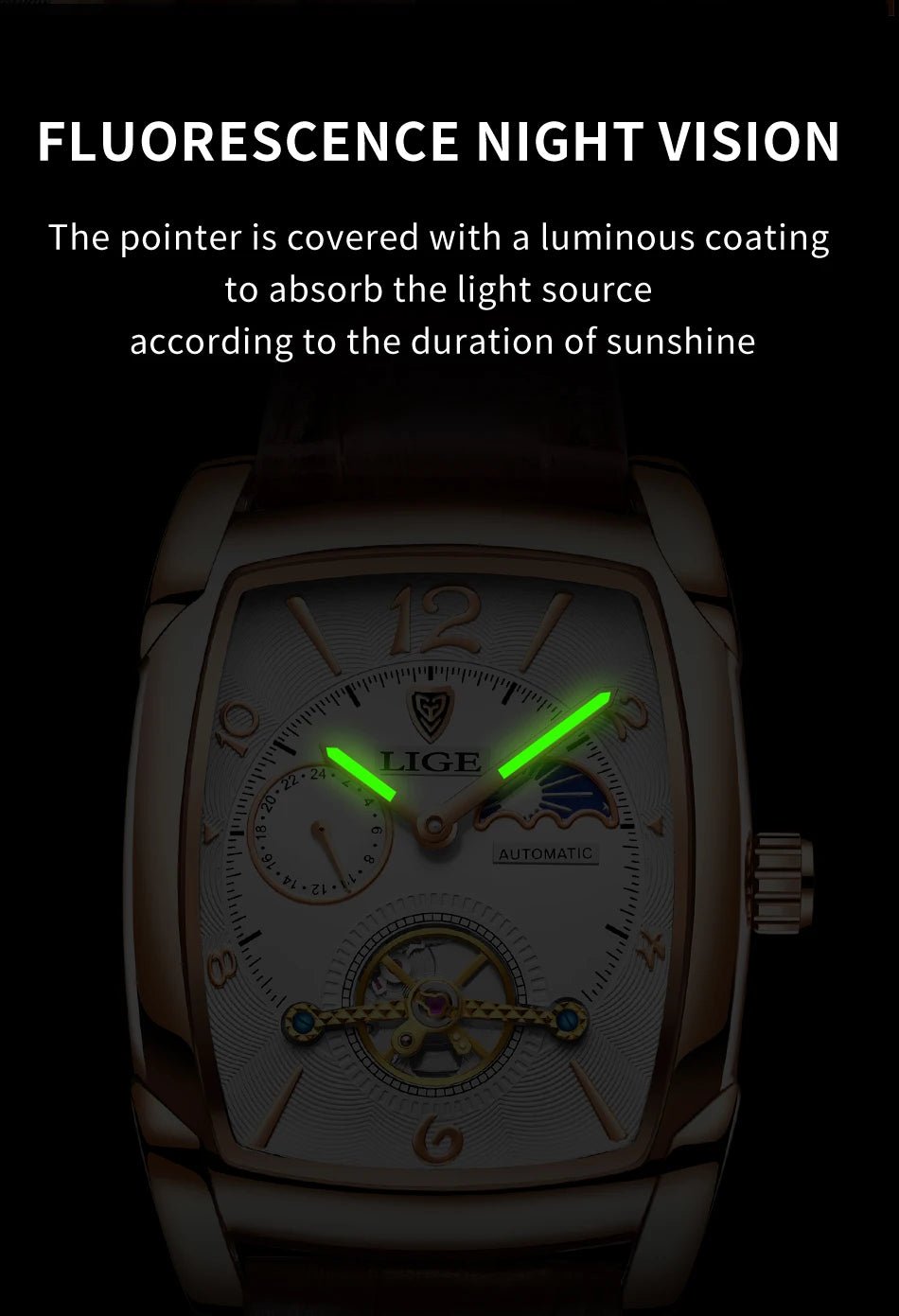 Lige Automatic Moon Phase Tourbillon Luxury Timepiece - Shark & Sapphire
