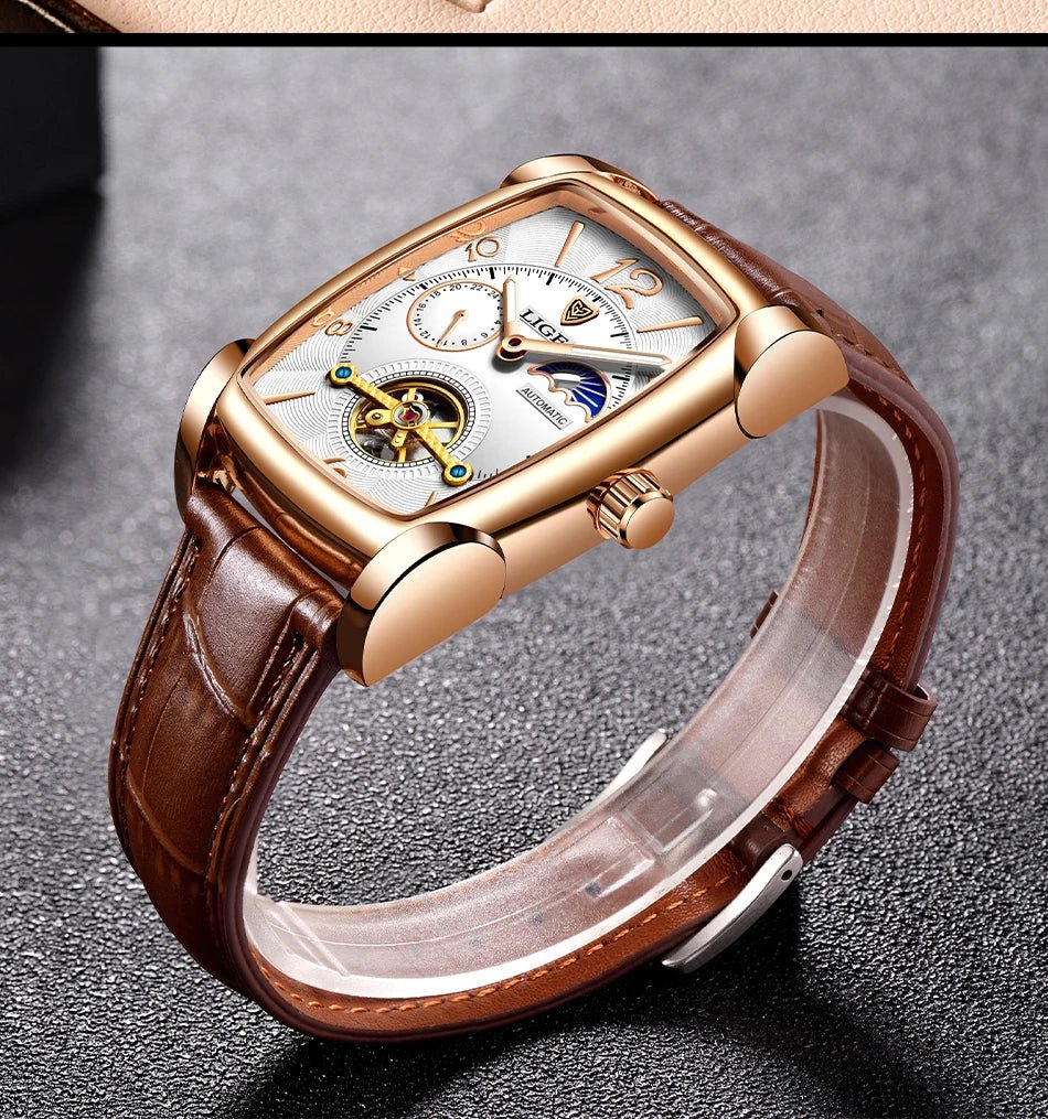 Lige Automatic Moon Phase Tourbillon Luxury Timepiece - Shark & Sapphire