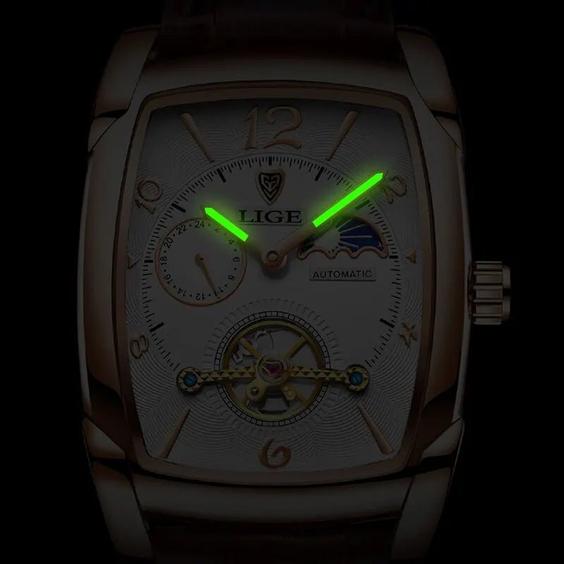 Lige Automatic Moon Phase Tourbillon Luxury Timepiece - Shark & Sapphire