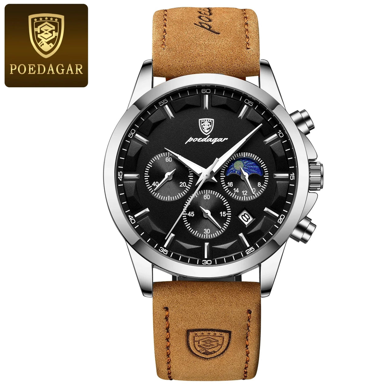 Poedagar ChronoLuxe Sport – Luxury Chronograph Quartz Watch - Shark & Sapphire