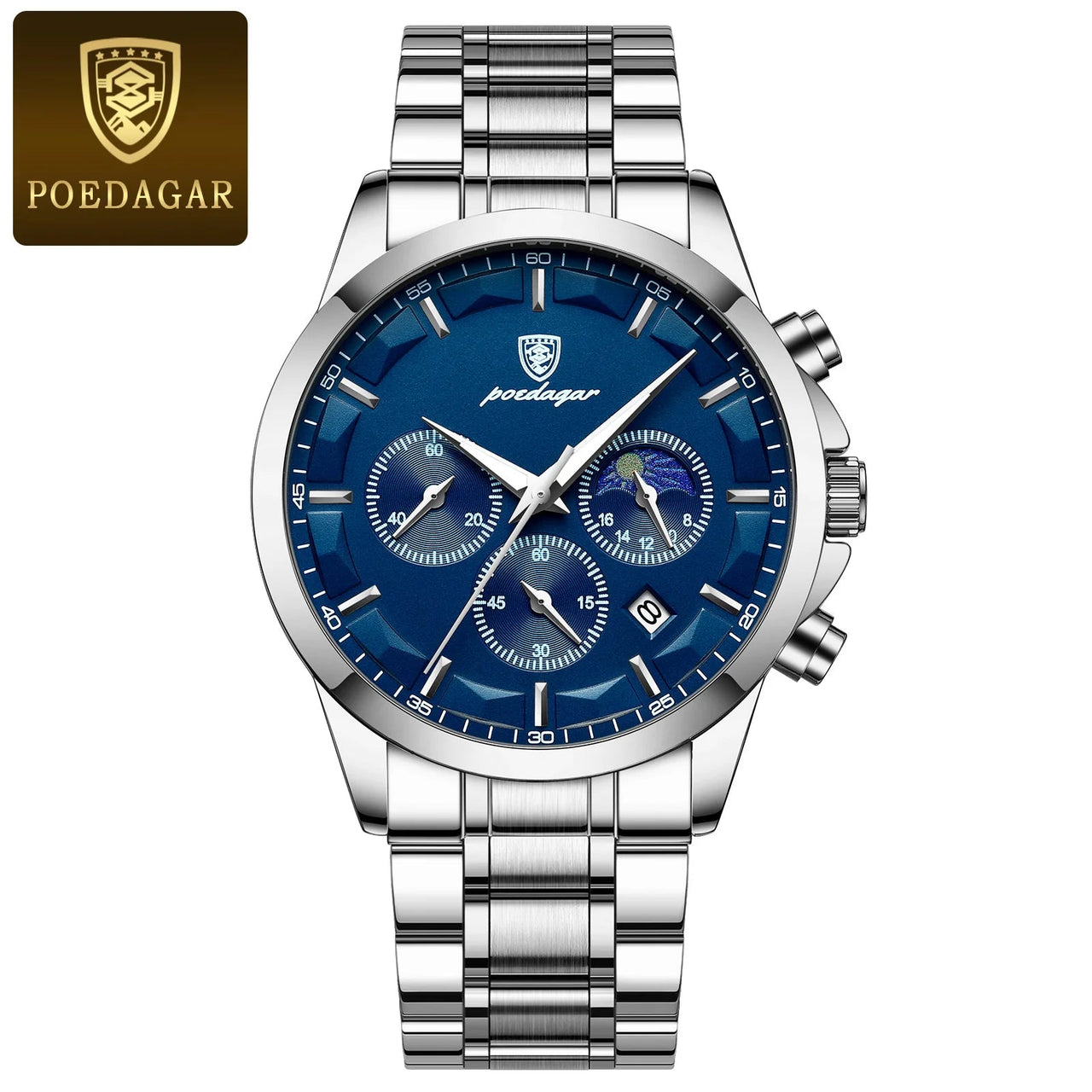 Poedagar ChronoLuxe Sport – Luxury Chronograph Quartz Watch - Shark & Sapphire