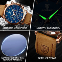 Poedagar ChronoLuxe Sport – Luxury Chronograph Quartz Watch - Shark & Sapphire