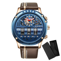 Stylish Quartz Men's Watch with Unique Rotating Date and Leather Strap - Military - Inspired Casual Timepiece - Shark & Sapphire