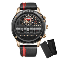 Stylish Quartz Men's Watch with Unique Rotating Date and Leather Strap - Military - Inspired Casual Timepiece - Shark & Sapphire