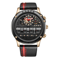 Stylish Quartz Men's Watch with Unique Rotating Date and Leather Strap - Military - Inspired Casual Timepiece - Shark & Sapphire