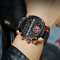 Stylish Quartz Men's Watch with Unique Rotating Date and Leather Strap - Military - Inspired Casual Timepiece - Shark & Sapphire