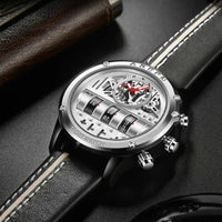 Stylish Quartz Men's Watch with Unique Rotating Date and Leather Strap - Military - Inspired Casual Timepiece - Shark & Sapphire