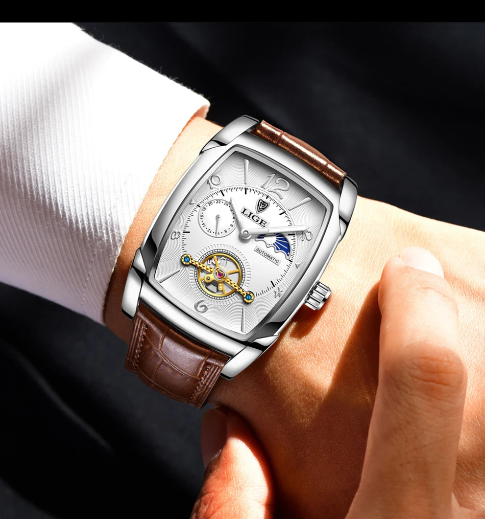 Reloj de lujo automático con fase lunar y tourbillon de Lige
