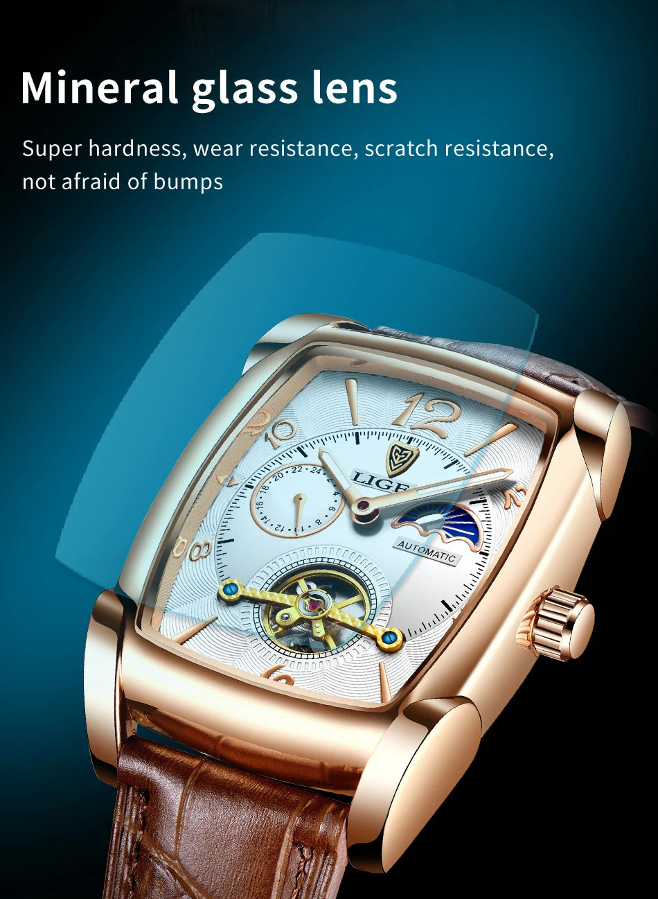 Reloj de lujo automático con fase lunar y tourbillon de Lige
