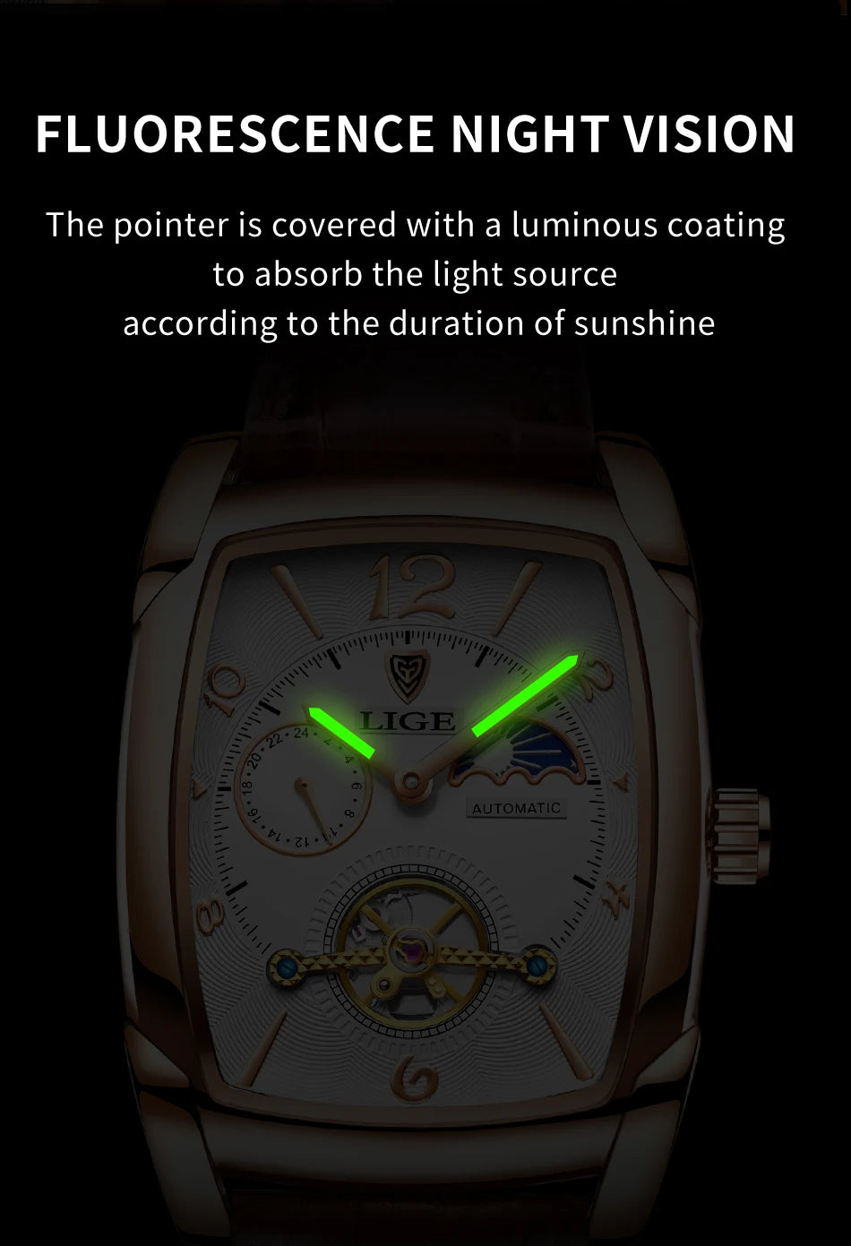 Reloj de lujo automático con fase lunar y tourbillon de Lige