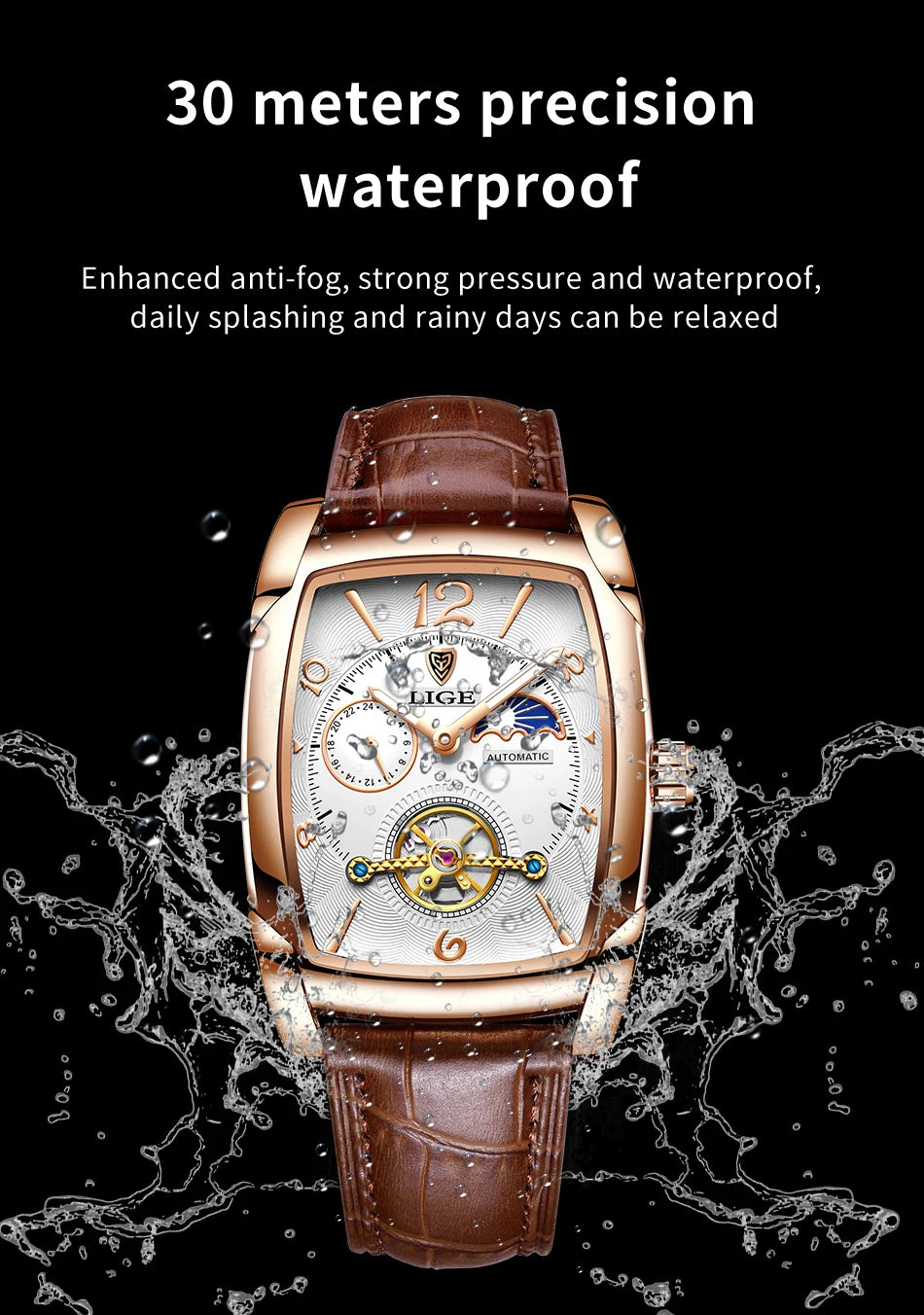 Reloj de lujo automático con fase lunar y tourbillon de Lige